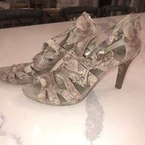 Anne Klein Ornella Brown Snakeskin Leather Dress Pump Heeled Sandals V244